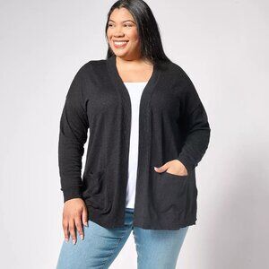 NEW Denim & Co. By the Beach Sweater Cardigan with Pockets-Black-1X-A640988